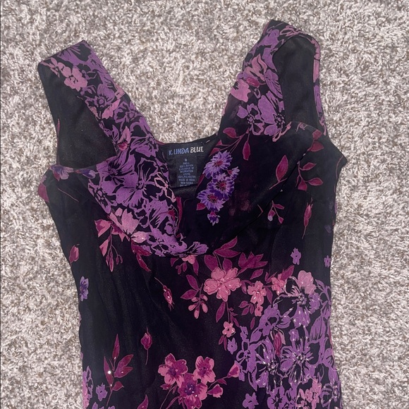 K. Linda Blue Floral Purple and Black Women's Dress - Picture 7 of 11